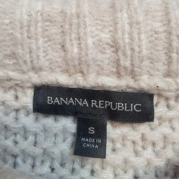 Banana Republic Fisherman Cable Knit Sweater Merino Wool Classic Tan Beige Small - Picture 11 of 14